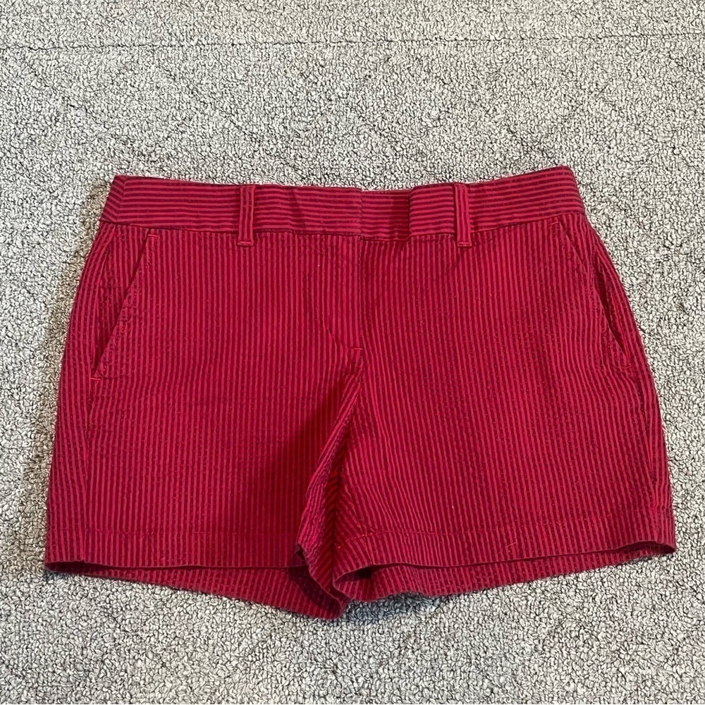 Ann Taylor Loft Shorts Womens 4 Red Seersucker Striped Stretch Chino Pockets